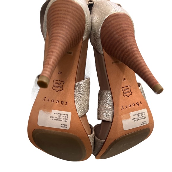 Theory Vidar Pale Gray Silver Strappy Heeled Sandals - Picture 5 of 5